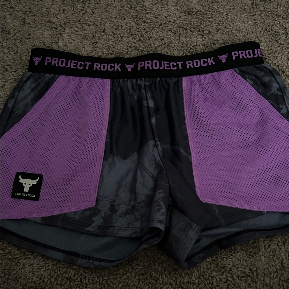 Under Armour Project Rock Black and Purple Girls' Athletic Shorts